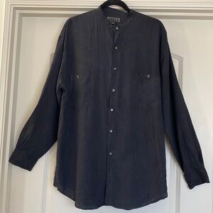 Bogari Studio black Silk button down Blouse Womens XL Vintage minimalist Simple